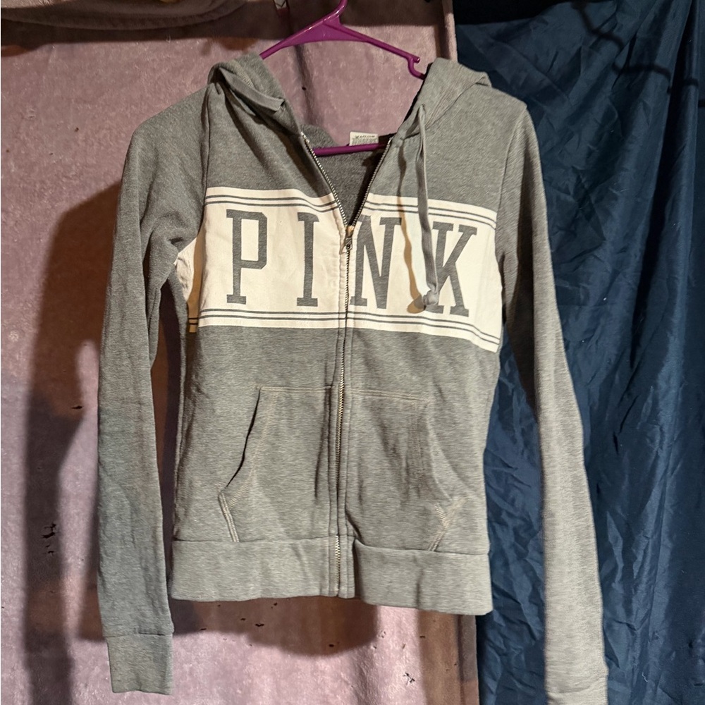 PINK Victoria's Secret Charcoal and Ivory Zip-Up